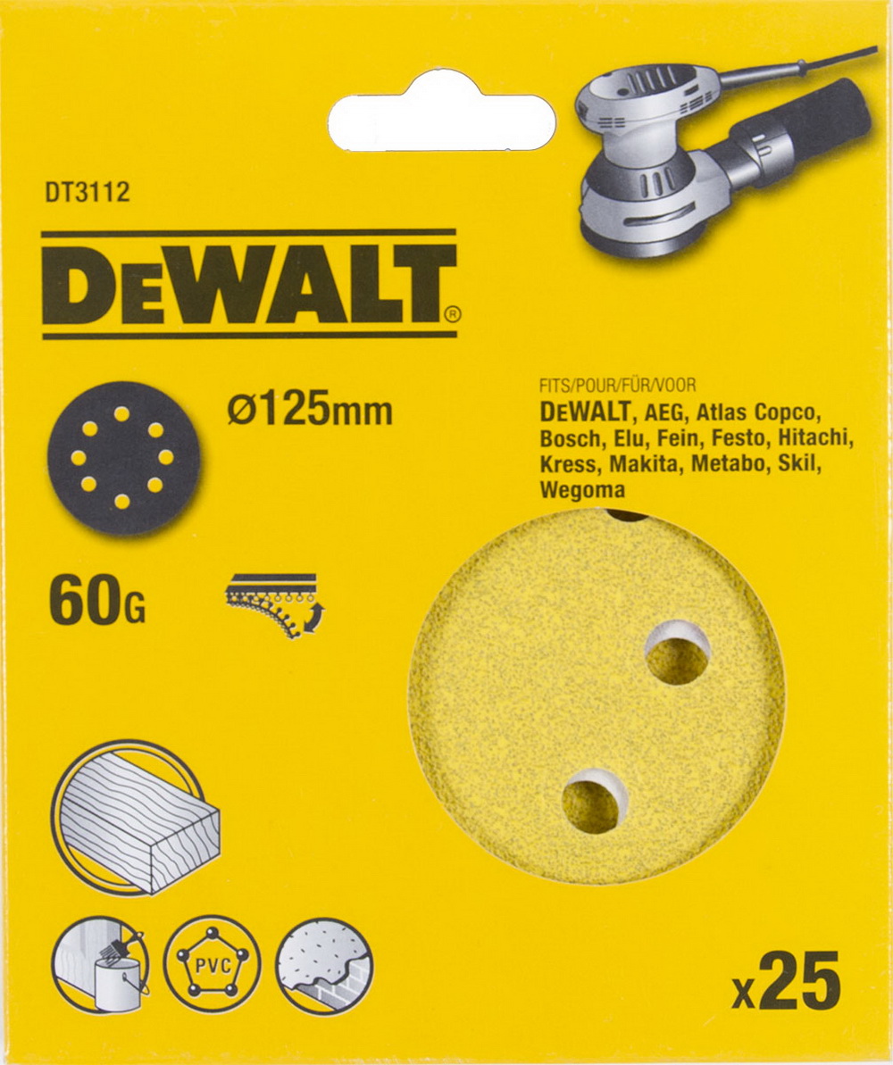 

Круг шлиф. самосцепляющийся DEWALT, 125мм P60 8отв.