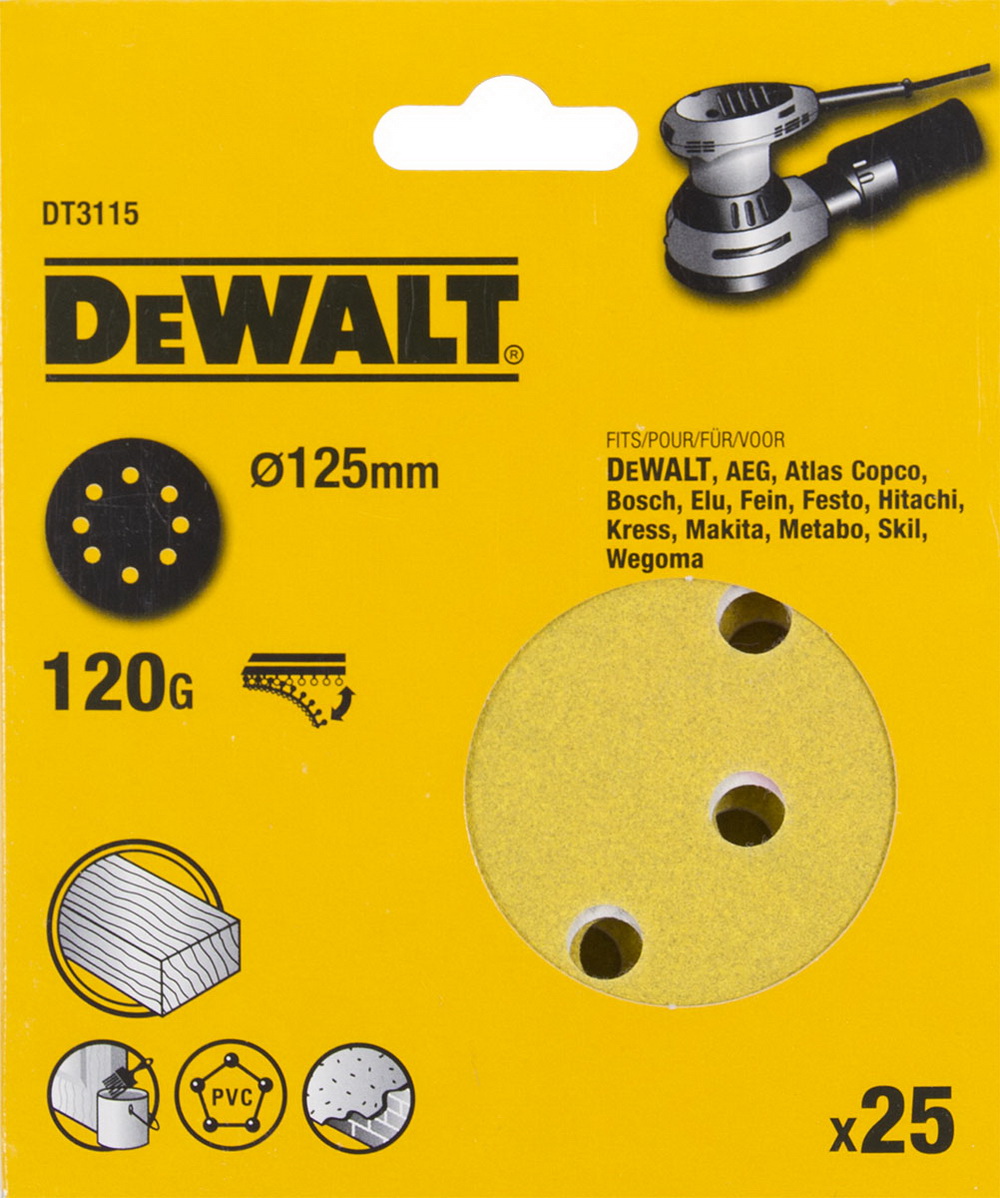 

Круг шлиф. самосцепляющийся DEWALT, 125мм P120 8отв.