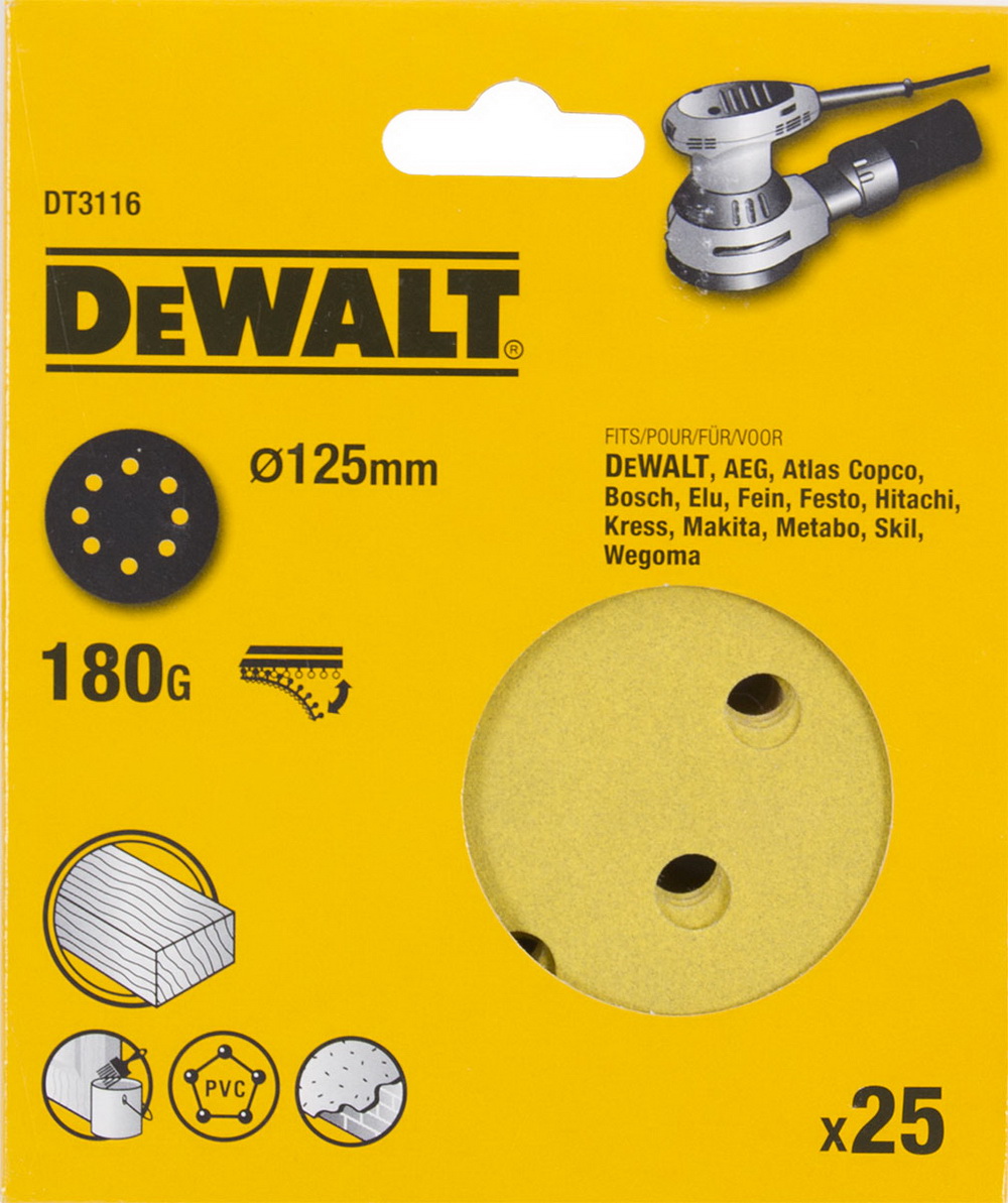 

Круг шлиф. самосцепляющийся DEWALT, 125мм P180 8отв.
