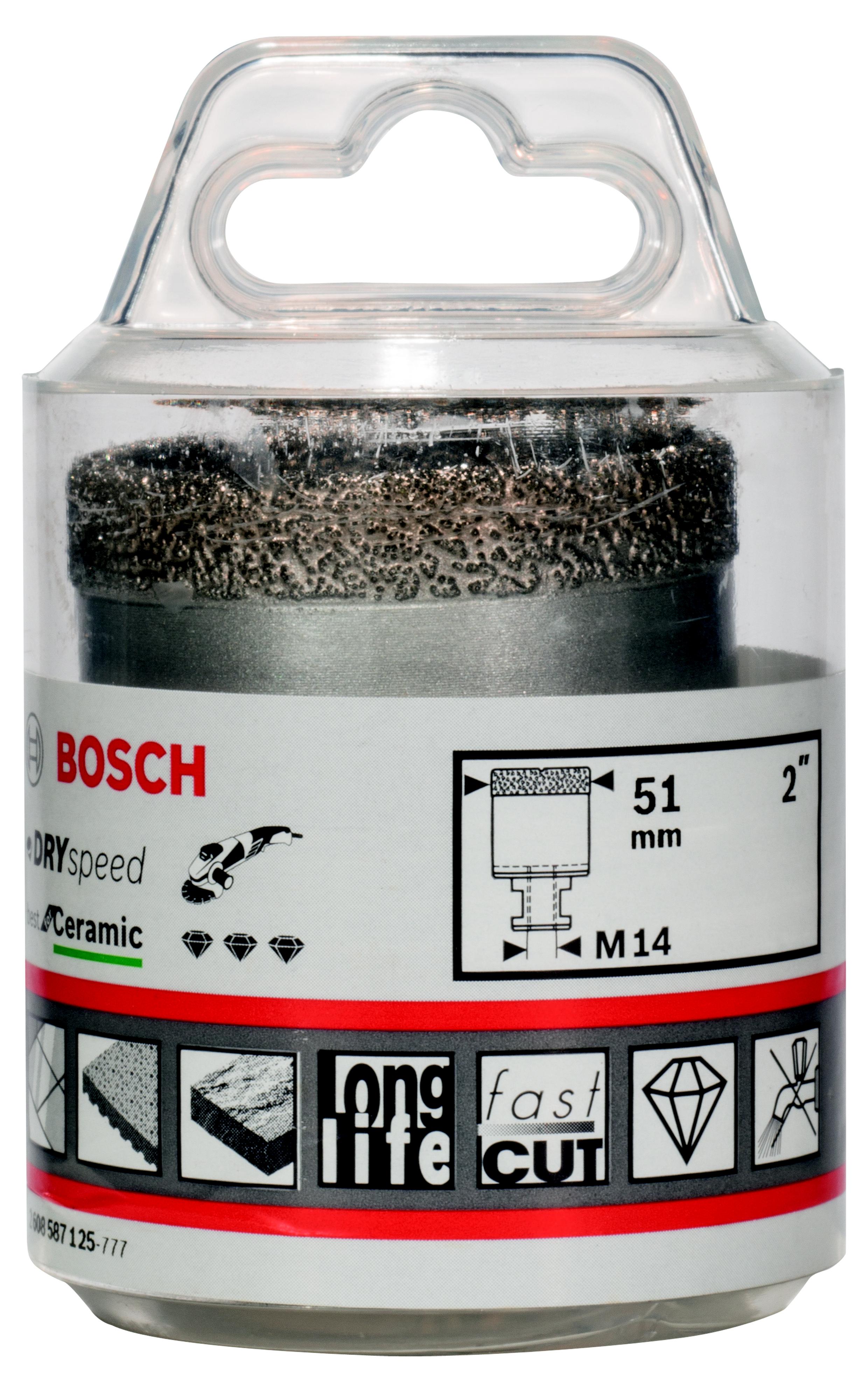 

Коронка алмазная BOSCH, Ф51х35мм М14 Dry Speed (2608587125)