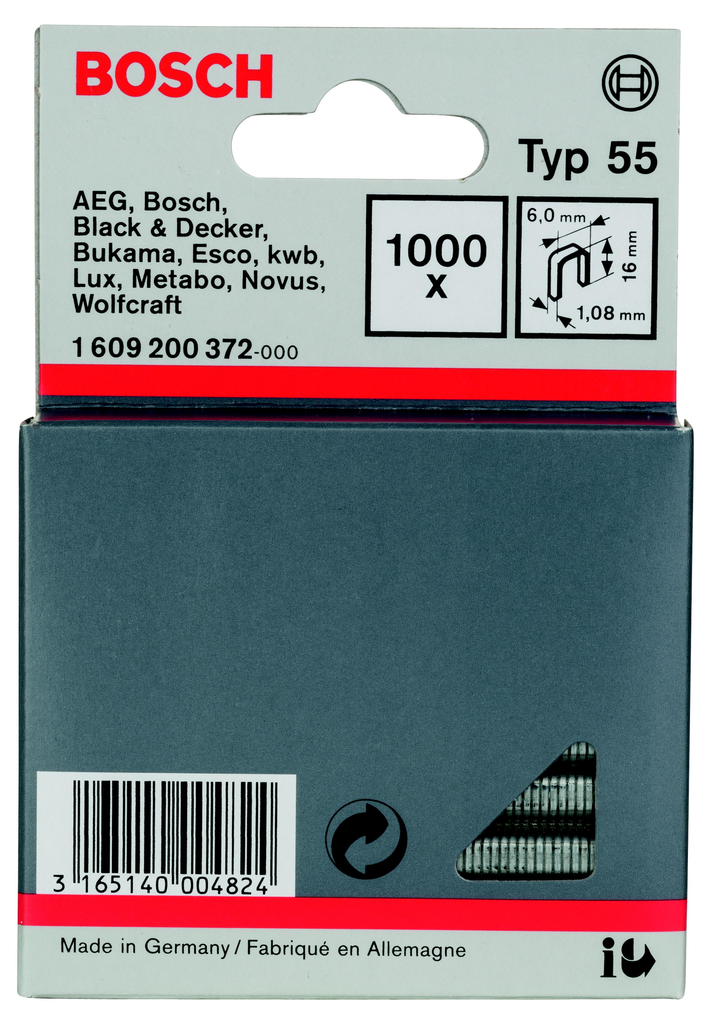 

Скобы для степлера BOSCH, 1609200372 16 мм, тип 55, 1000 шт.