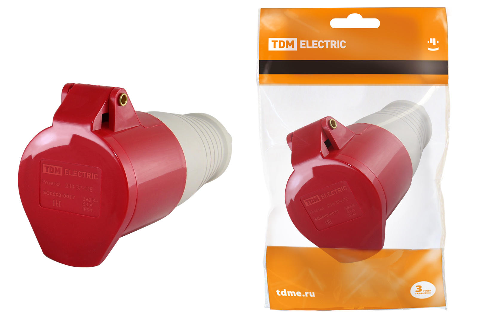 

Розетка кабельная TDM, Красный, 3Р+РЕ 63А 380В IP54 SQ0603-0017