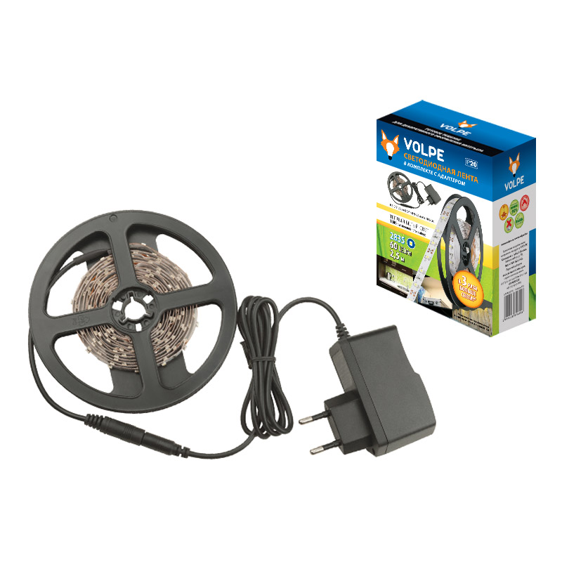 

Лента светодиодная VOLPE, Холодный белый, ULS-Q325 2835-60LED/m-10mm-IP67-220V-6W/m-25M-DW
