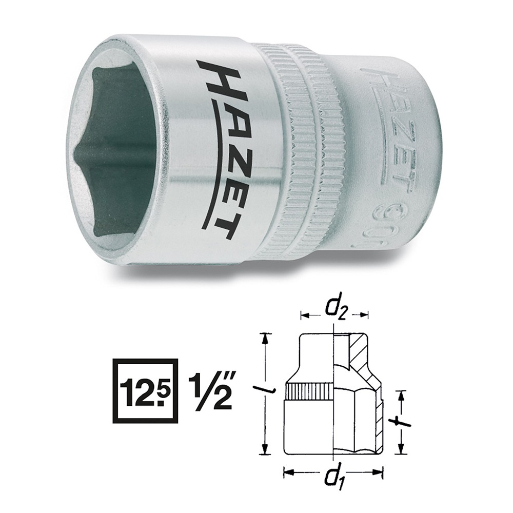

Головка торцевая HAZET, размер 27мм, H 46мм, S 1/2'' (900-27)