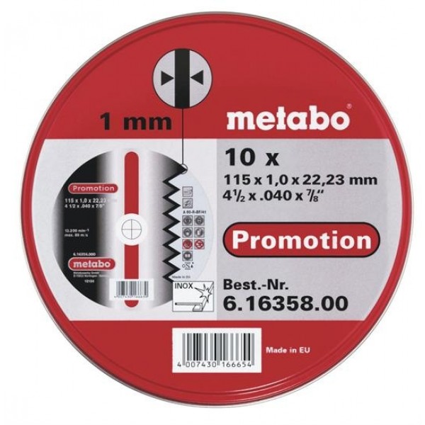 

Круг отрезной METABO, 115х1х22 в мет.коробке (616358000) упак. 10 шт.