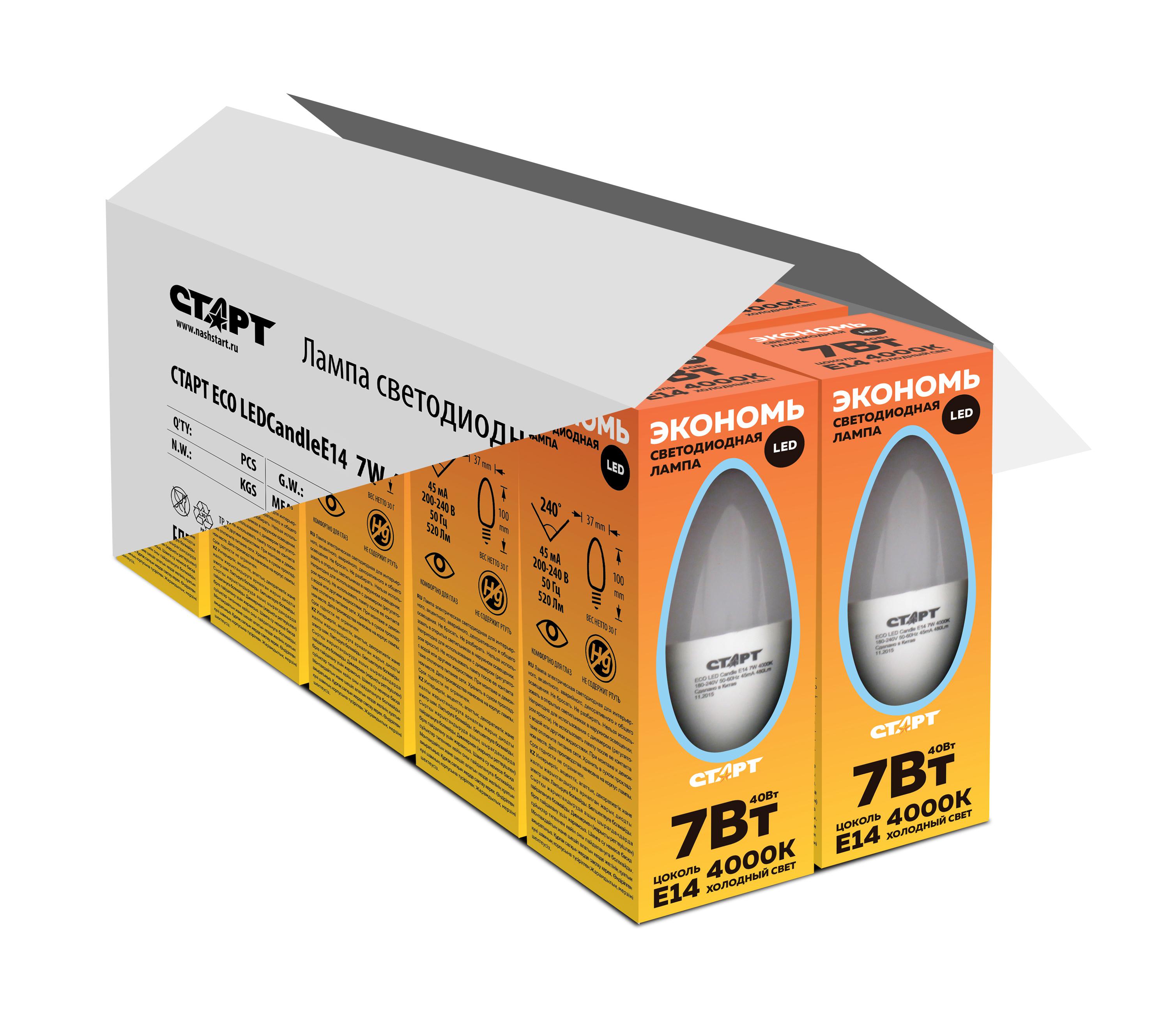 

Лампа светодиодная СТАРТ, ECO LEDCandle E14 7W 4000К тепл. cвет ПРОМОНАБОР
