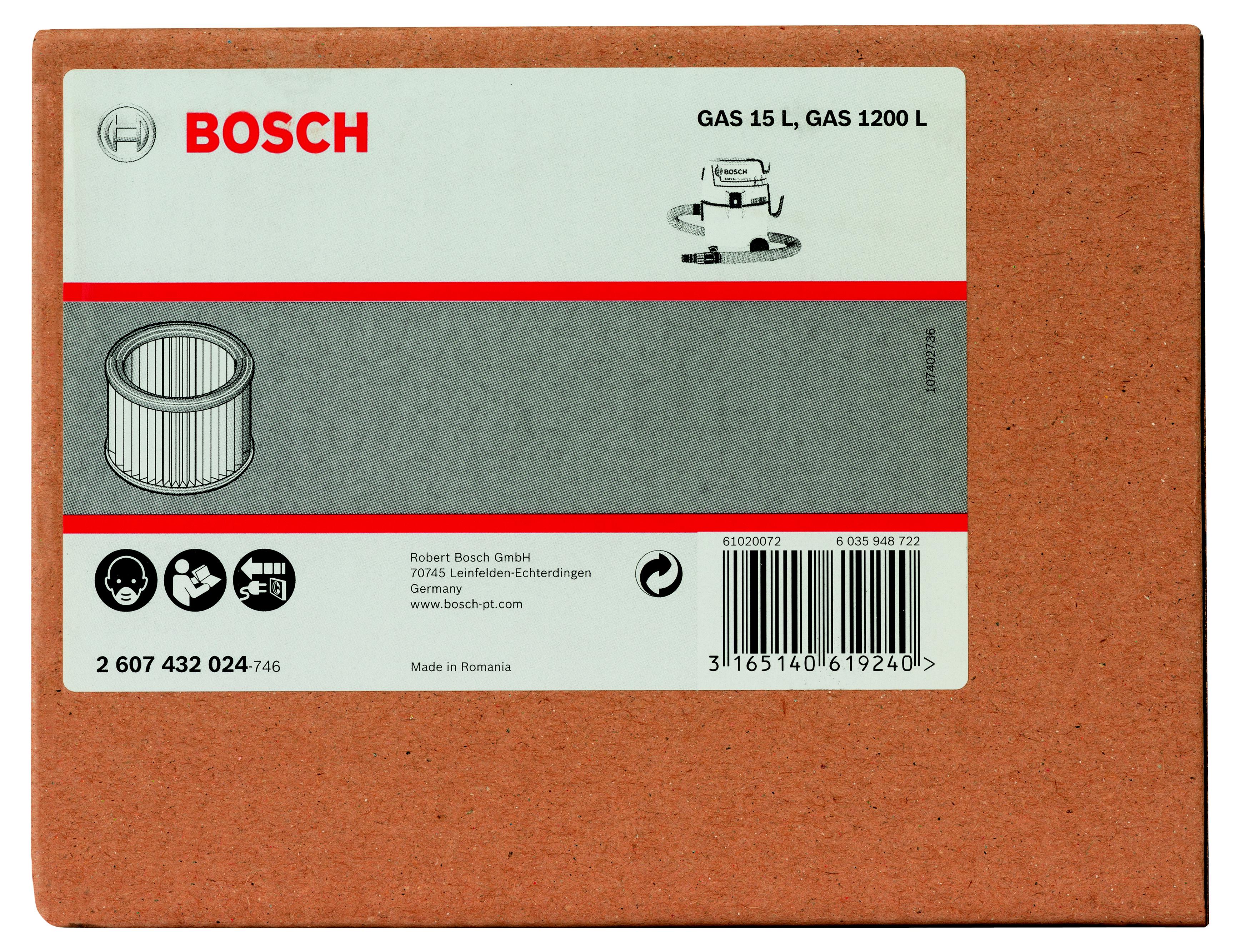 

Фильтр BOSCH, для пылесоса GAS 15 L, складчатый (2607432024)