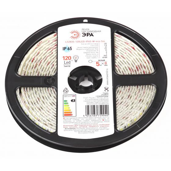 

Лента светодиодная ЭРА, Холодный белый, LS2835-120LED-IP65-W-eco-5m Б0035599