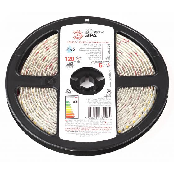 

Лента светодиодная ЭРА, Теплый белый, LS2835-120LED-IP65-WW-eco-5m Б0035600