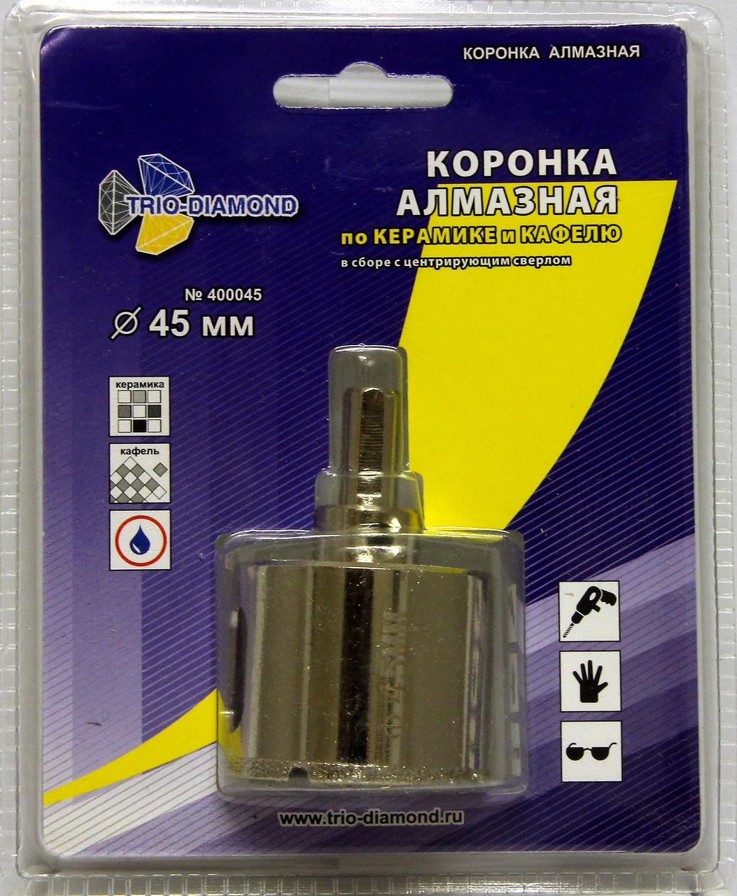 

Коронка алмазная TRIO DIAMOND, Ф45х30мм цилиндрический (400045)