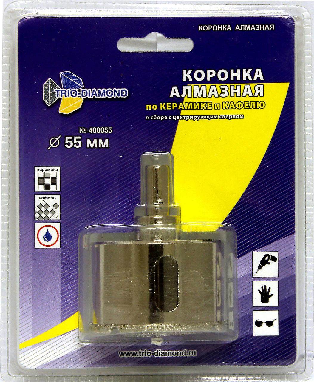 

Коронка алмазная TRIO DIAMOND, Ф55х30мм цилиндрический (400055)