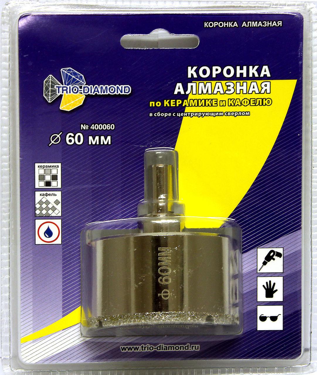 

Коронка алмазная TRIO DIAMOND, Ф60х30мм цилиндрический (400060)