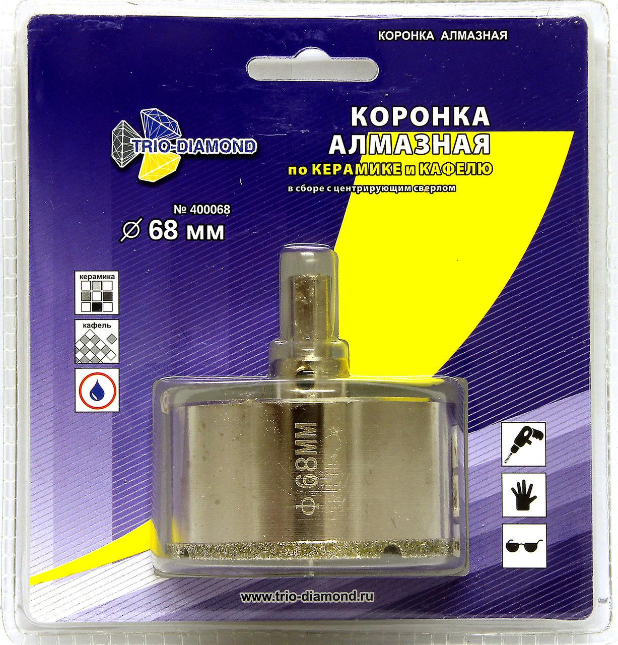 

Коронка алмазная TRIO DIAMOND, Ф68х30мм цилиндрический (400068)