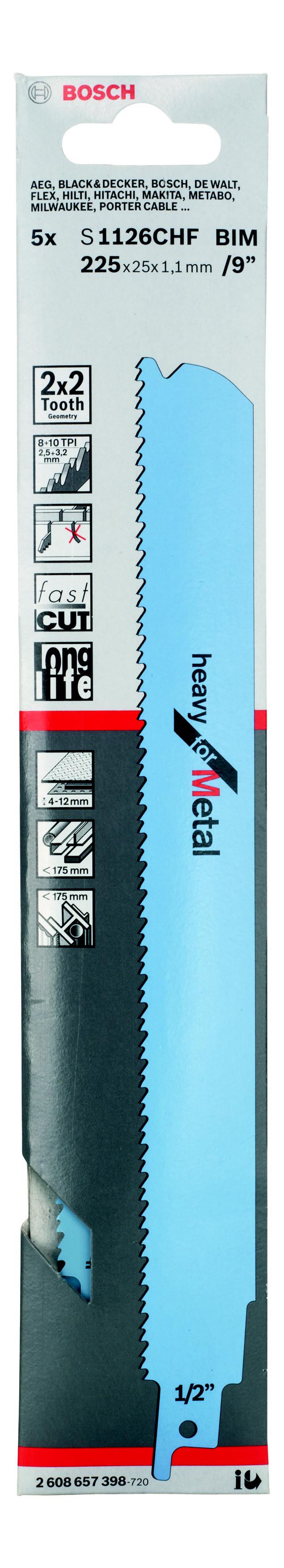 

Полотно для сабельной пилы BOSCH, 225мм, TPI 8-10, BIM, 5шт/уп (S 1126 CHF 2608657398)