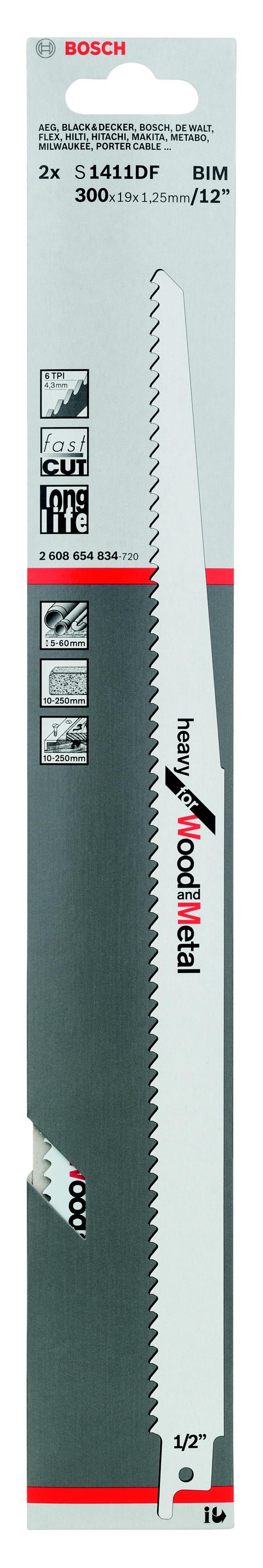 

Полотно для сабельной пилы BOSCH, 300мм, TPI 6, BIM, 2шт/уп (S 1411 DF 2608654834)