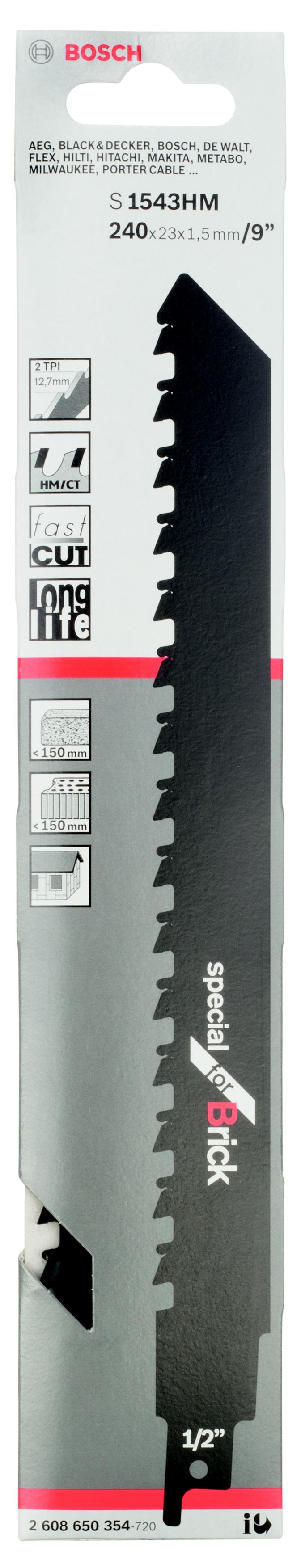 

Полотно для сабельной пилы BOSCH, 240мм, TPI 2, НМ, 1шт/уп (S 1543 HM 2608650354)