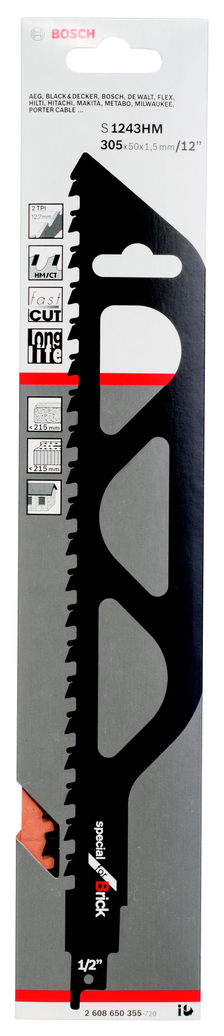 

Полотно для сабельной пилы BOSCH, 305мм, TPI 2, НМ, 1шт/уп (S 1243 HM 2608650355)