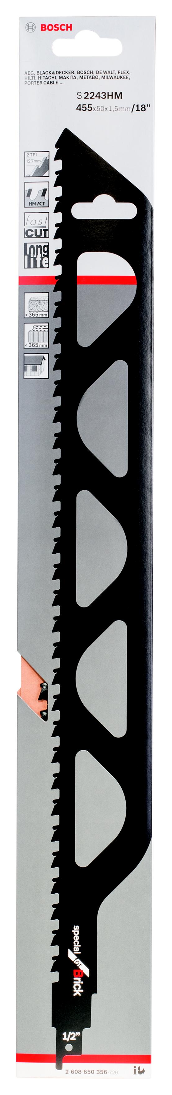 

Полотно для сабельной пилы BOSCH, 455мм, TPI 2, НМ, 1шт/уп (S 2243 HM 2608650356)
