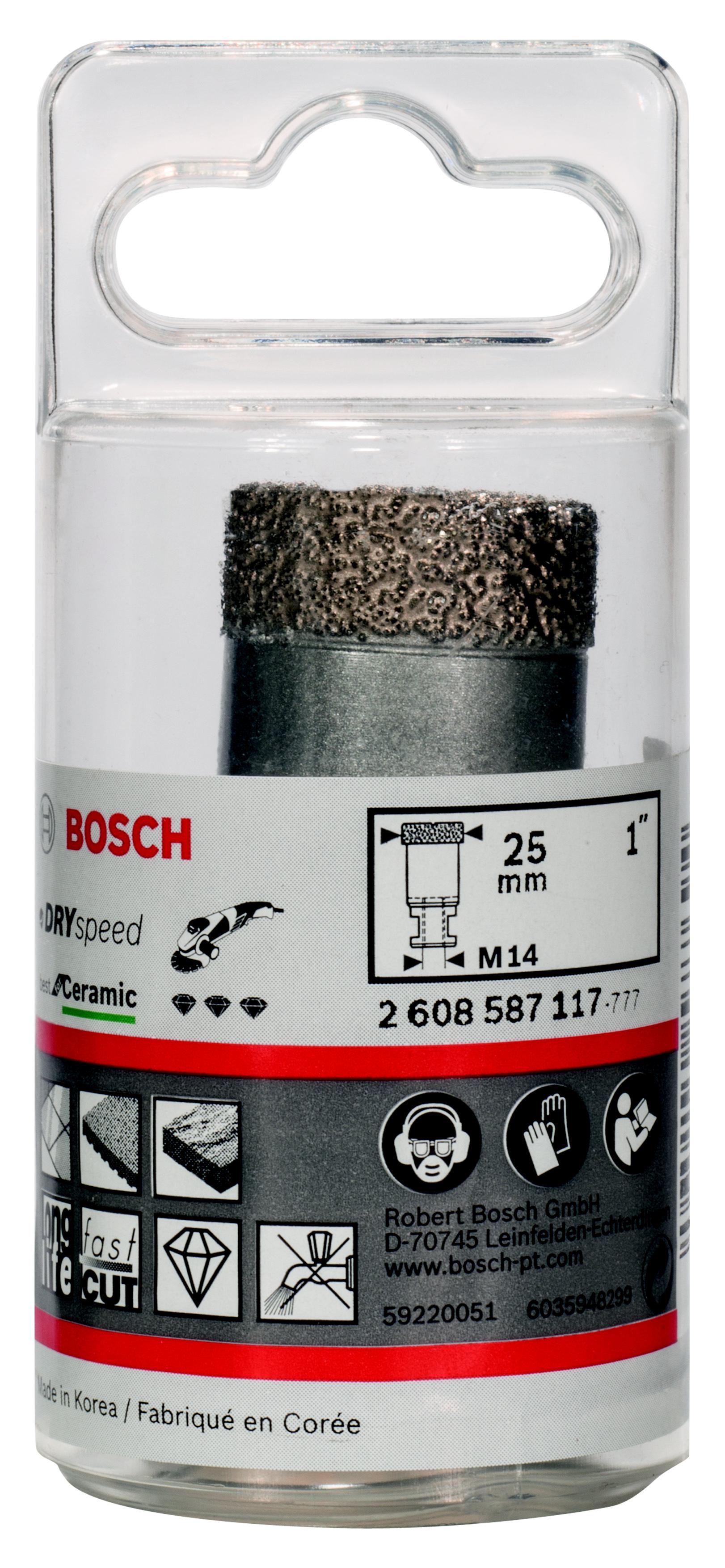 

Коронка алмазная BOSCH, Ф25х35мм М14 (Dry Speed 2608587117)