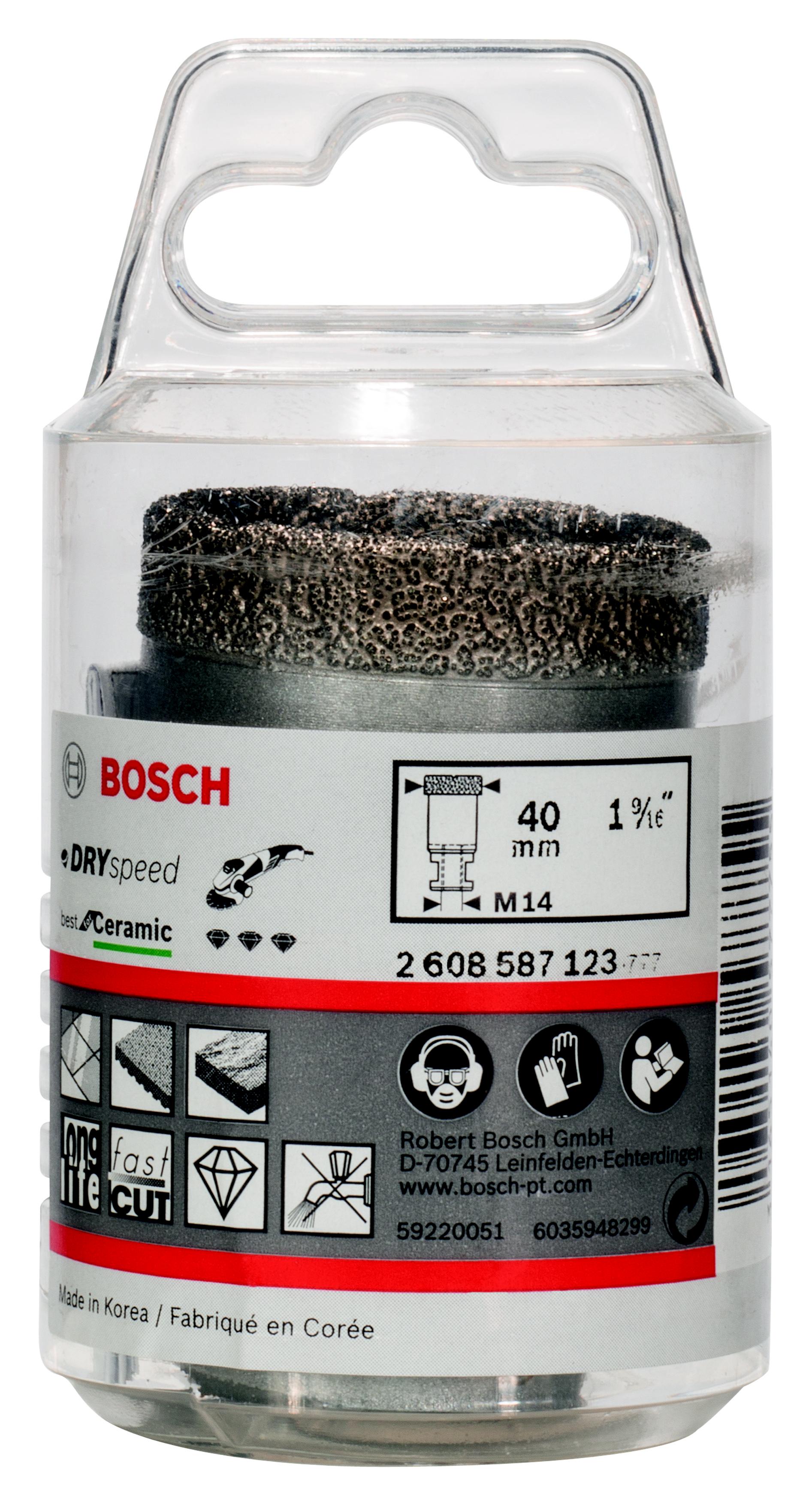 

Коронка алмазная BOSCH, Ф40х35мм М14 (Dry Speed 2608587123)