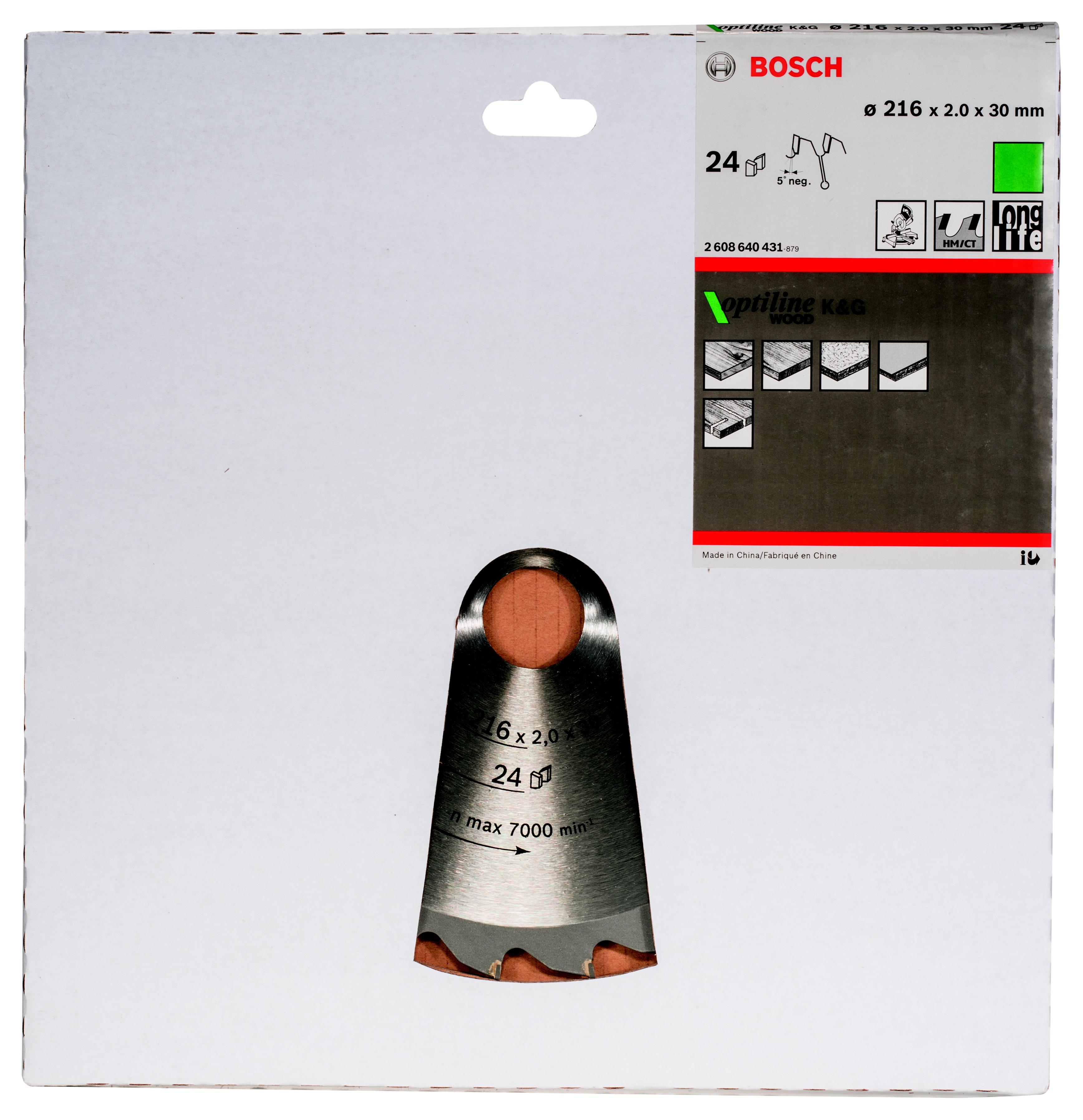 

Диск пильный твердосплавный BOSCH, Ф216х30мм 24зуб. (Optiline Wood 2608640431)