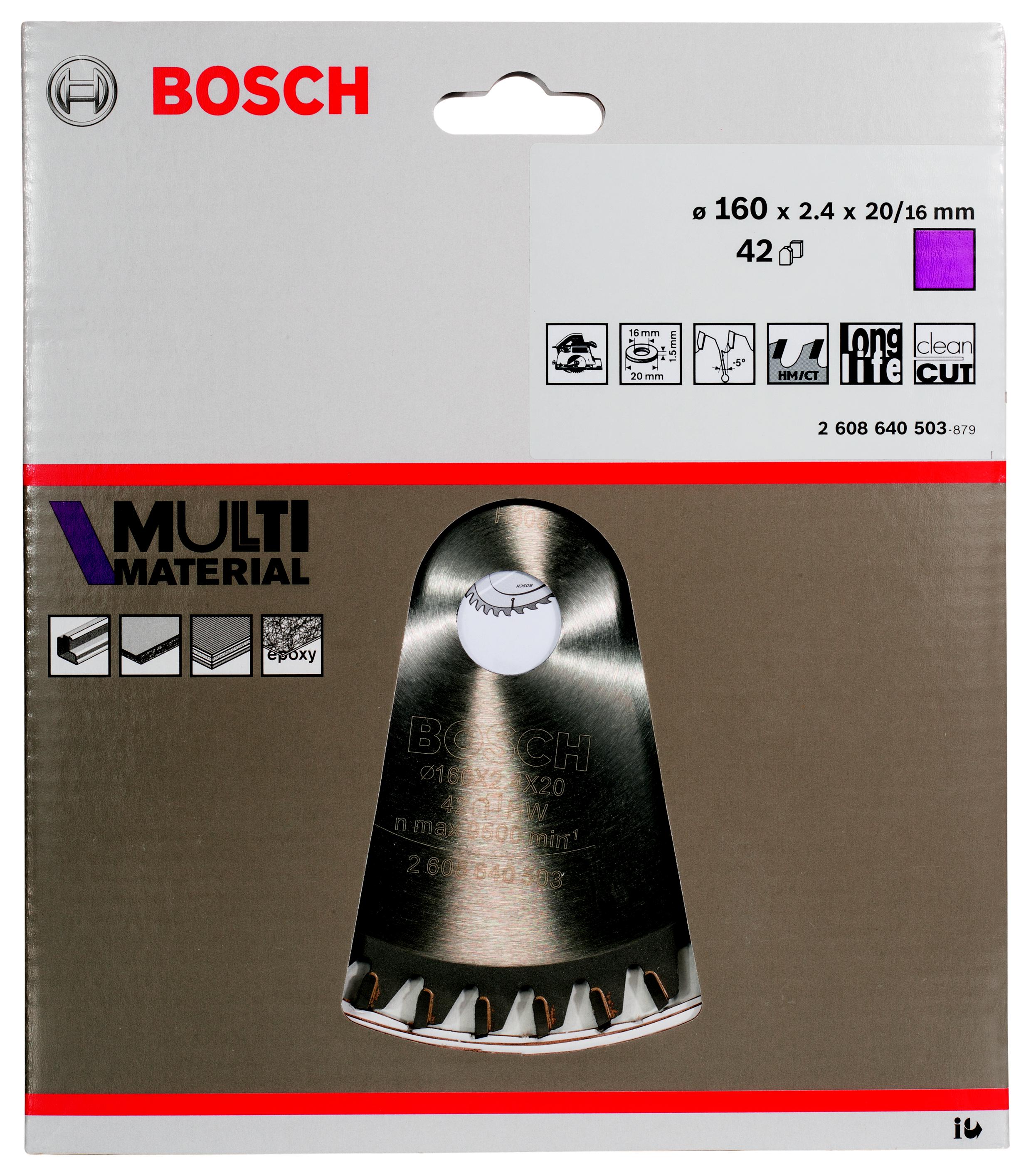 

Диск пильный твердосплавный BOSCH, Ф160х20мм 42зуб. (Multi Material 2608640503)