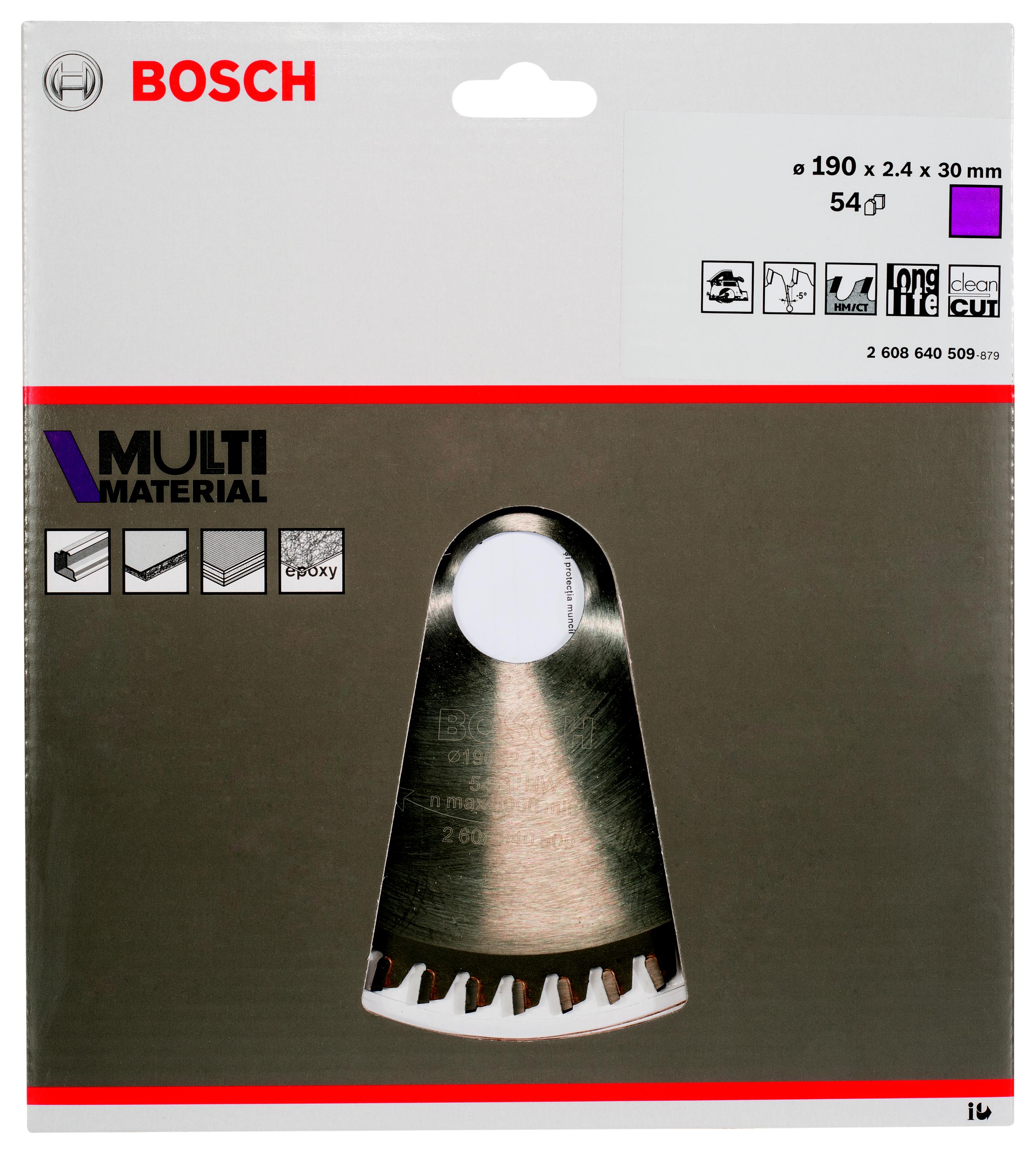 

Диск пильный твердосплавный BOSCH, Ф190х30мм 54зуб. (Multi Material 2608640509)
