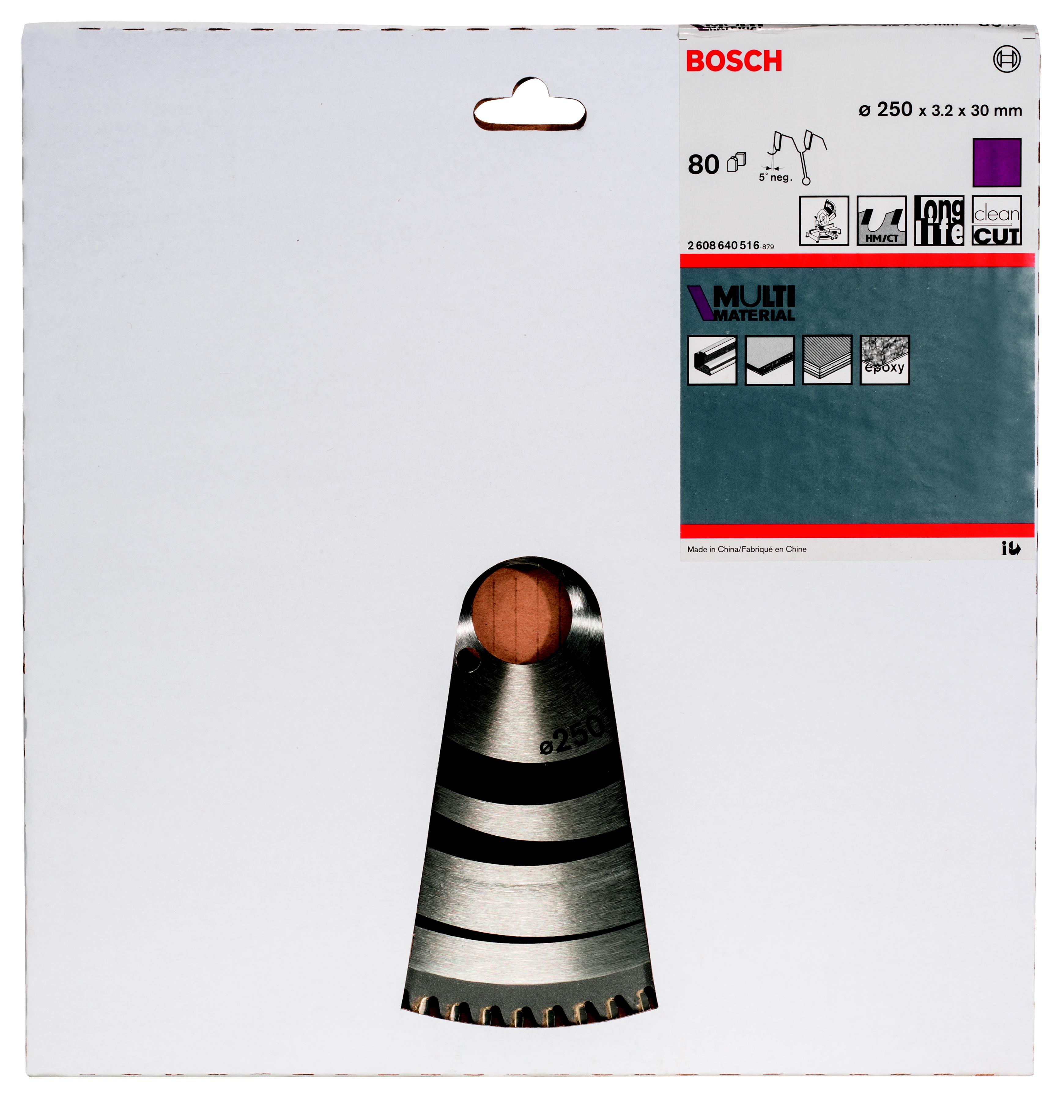 

Диск пильный твердосплавный BOSCH, Ф250х30мм 80зуб. (Multi Material 2608640516)