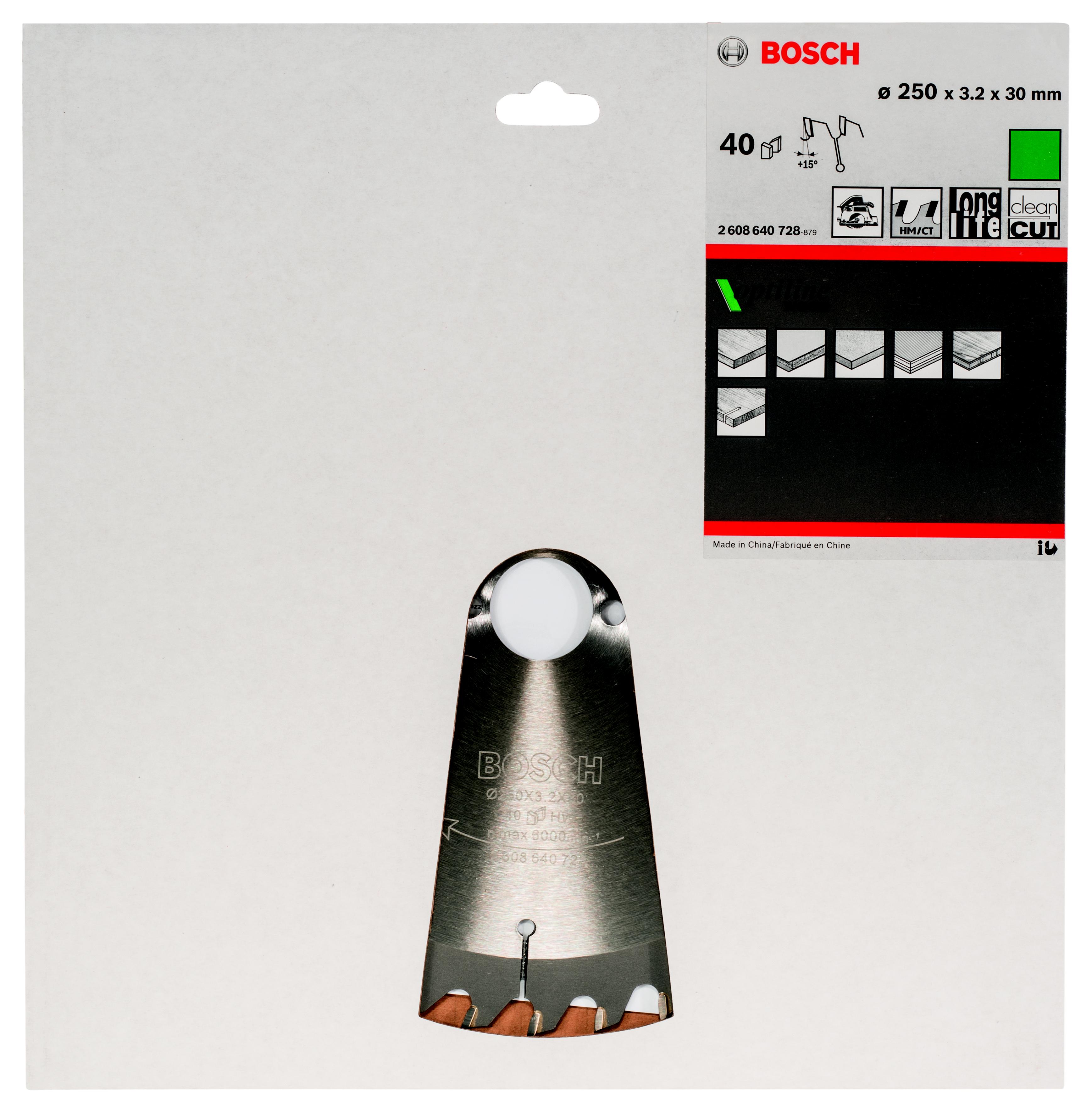 

Диск пильный твердосплавный BOSCH, Ф250х30мм 40зуб. (Optiline Wood 2608640728)
