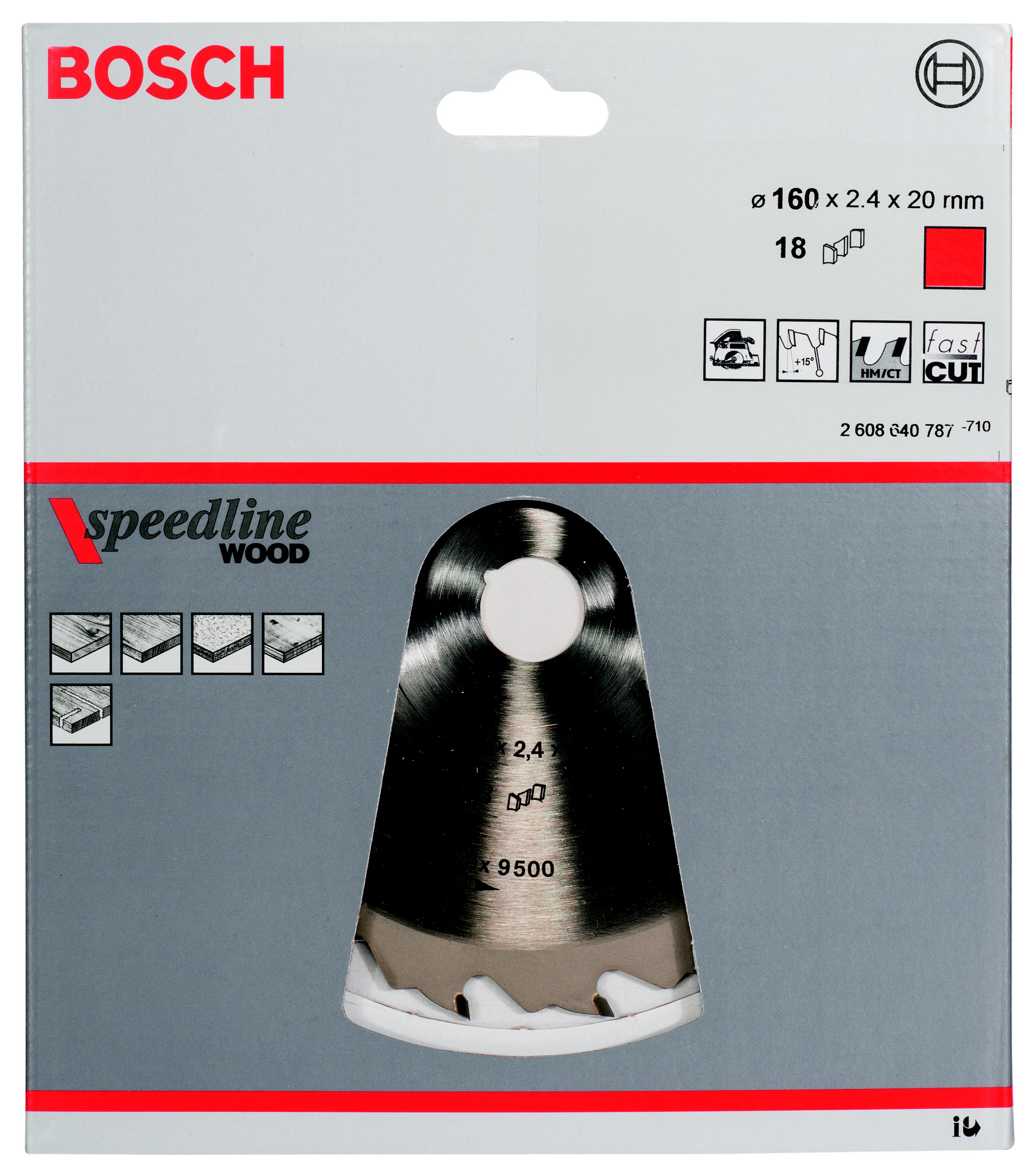 

Диск пильный твердосплавный BOSCH, Ф160х20мм 18зуб. (Speedline Wood 2608640787)