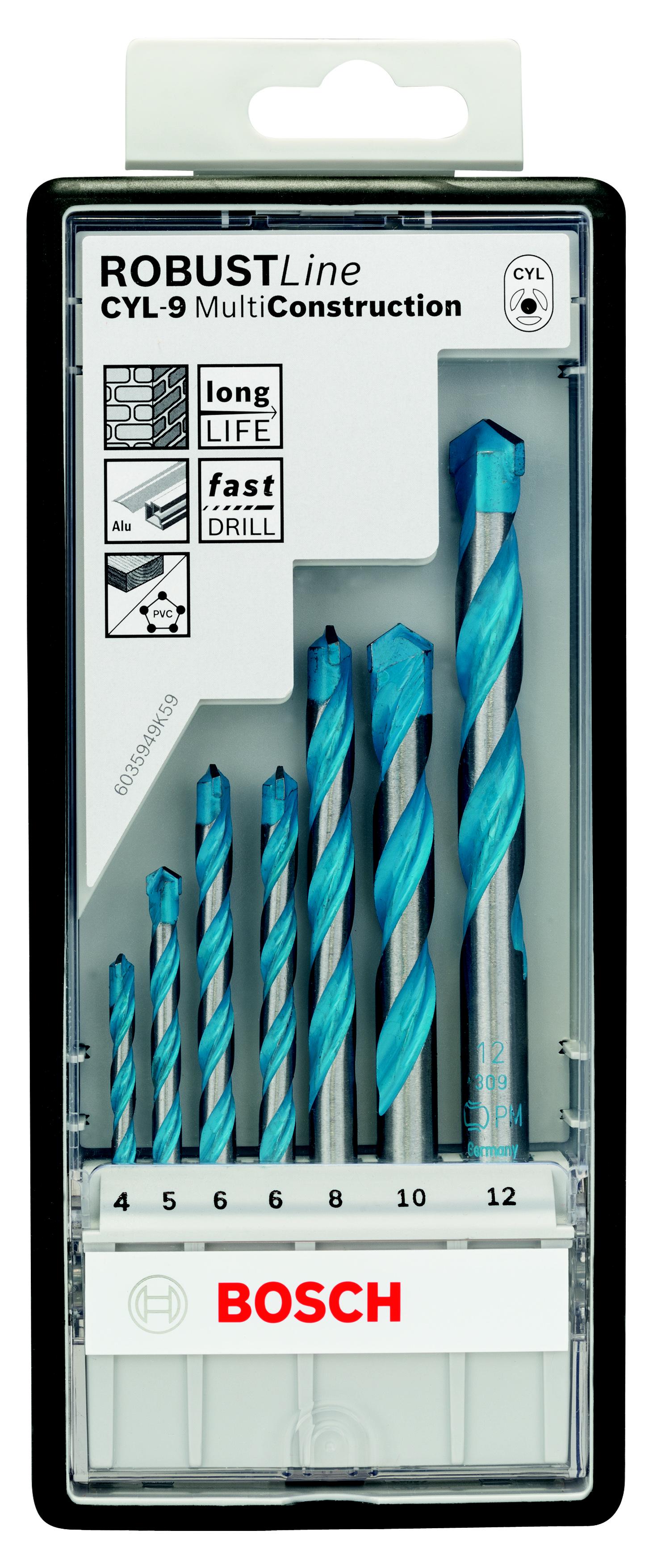 

Набор сверл BOSCH, Robust Line CYL-9 Multi Construction 7 шт (2607010543)