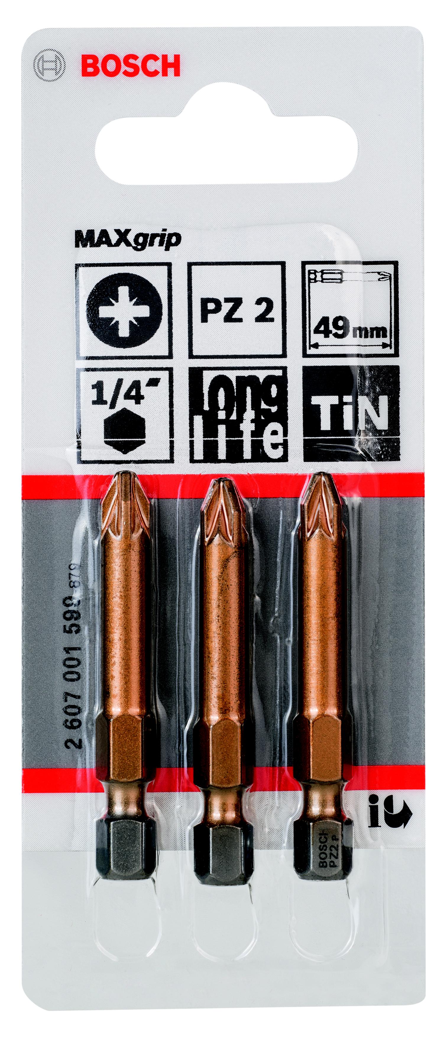 

Бита BOSCH, PZ2 49мм (MAXgrip 3 шт. 2607001599)