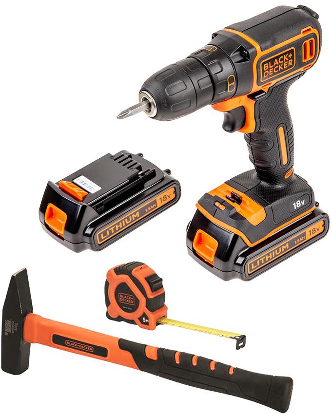 

Набор BLACK & DECKER, Дрель аккумуляторная BDCDC18KB +Набор BDHT9-30092