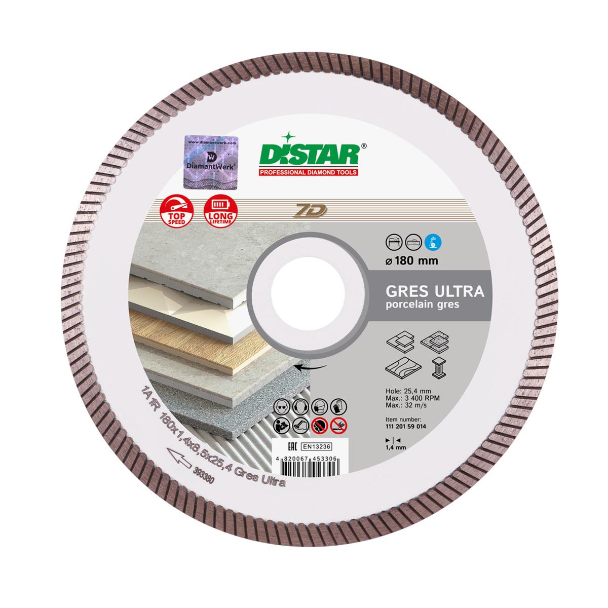 

Круг алмазный DISTAR, (1A1R GRES ULTRA RP25T 257631) Ф180х25.4мм по керамограниту