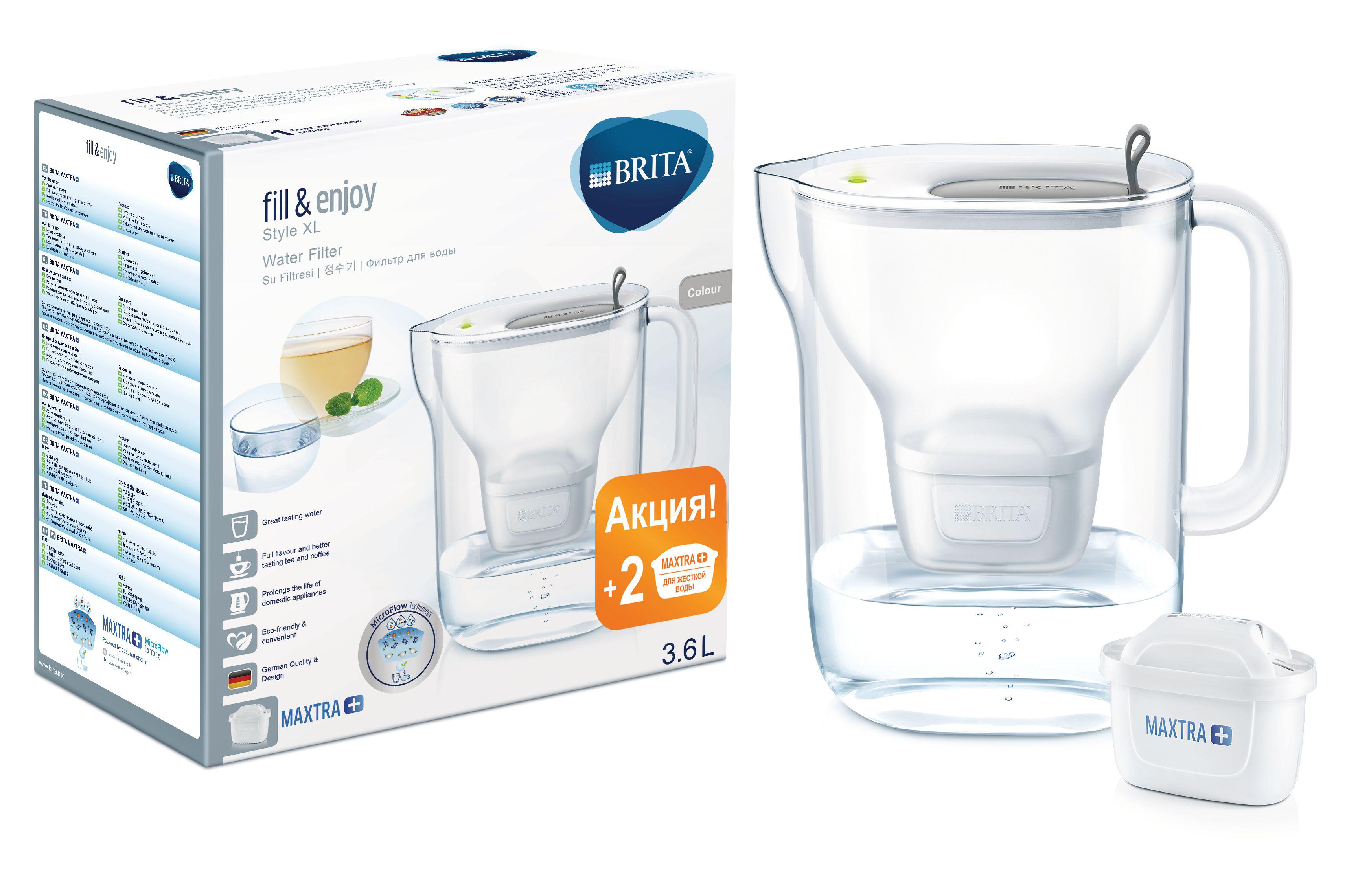 

Фильтр-кувшин BRITA, Серый, Стайл MX+ XL (3,6 л) серый (МХ+) + 2МХ+ Жесткость (1036506)