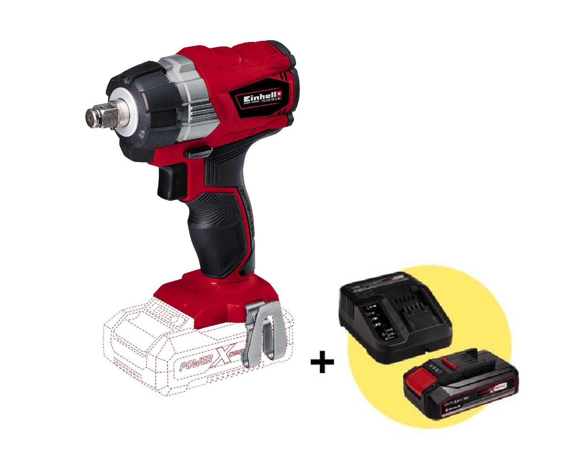 

Набор EINHELL, Гайковерт PXC TE-CW 18 Li BL (4510040) без акк. и з.у +Комплект PXC Starter Kit (4512097): АКБ и ЗУ