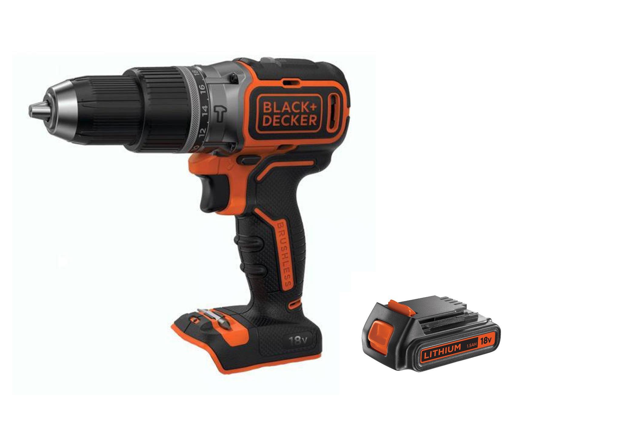 

Набор BLACK & DECKER, Дрель-шуруповерт BL188N без акк и з.у +Аккумулятор 18В 1.5Ач Li-Ion (BL1518-XJ)