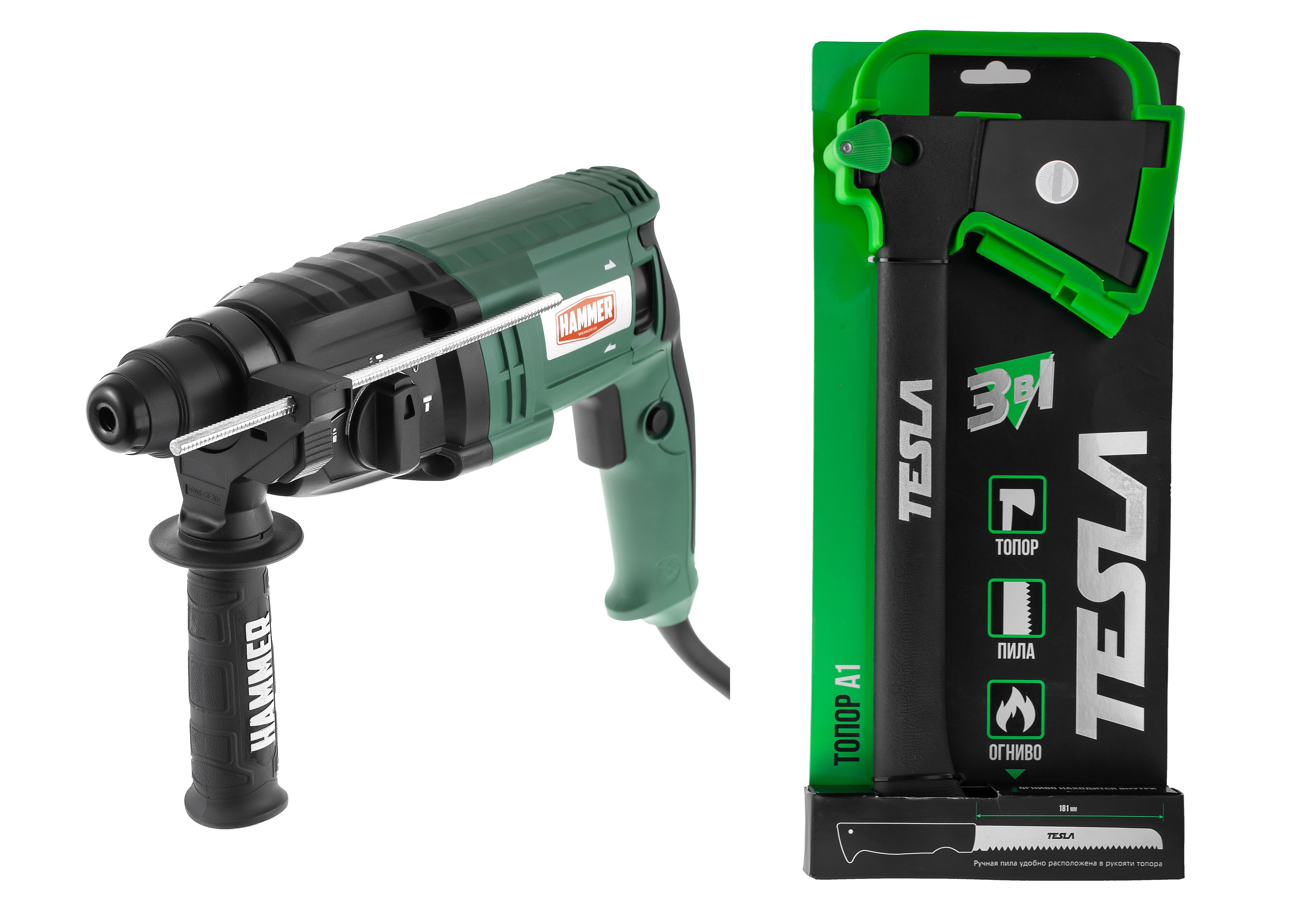 

Набор HAMMER, Перфоратор PRT650D +Топор A1 3в1 860г