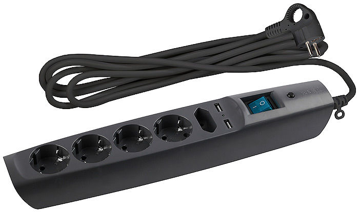 

Сетевой фильтр ЭРА, Черный, ПВС 3х0.75 5 гнезд+2 USB черный SFU-5es-2m-B