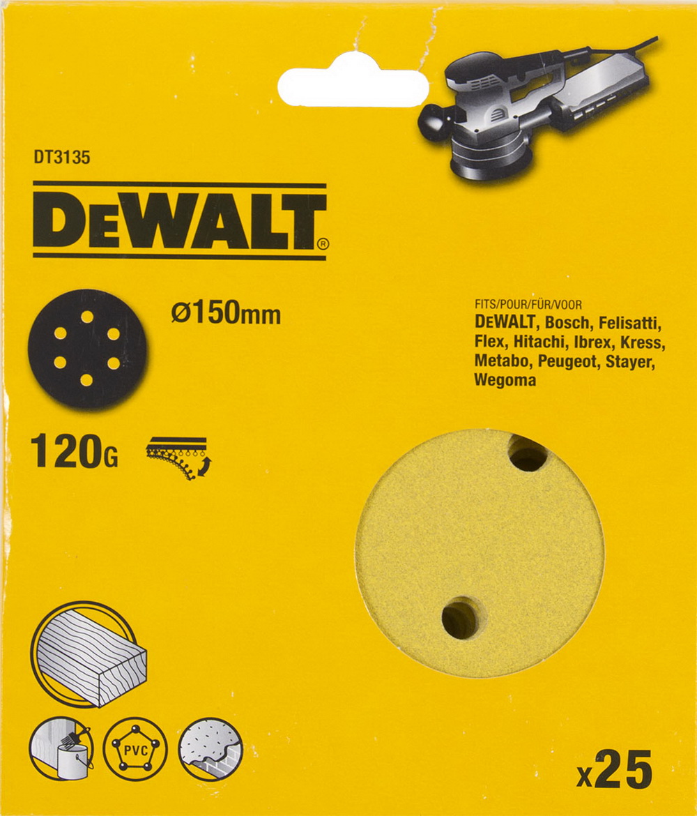 

Круг шлиф. самосцепляющийся Dewalt 150мм p120 6отв, 150мм p120 6отв.
