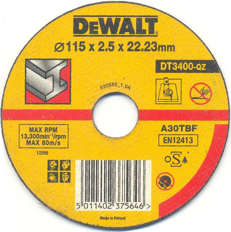 

Круг отрезной Dewalt 115х2.5х22 dt3400qz