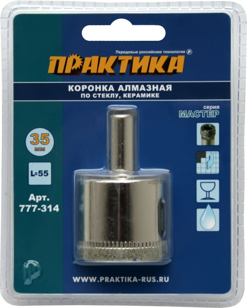 

Коронка алмазная ПРАКТИКА Ф35мм цилиндрический (777-314, Ф35мм цилиндрический (777-314)