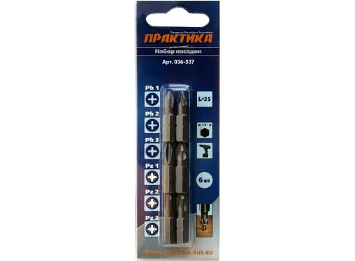 Изображение товара Набор бит ПРАКТИКА 036-537 6 шт. профессиональные инструменты для шурупов и винтов
