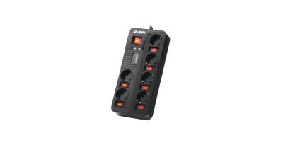 Сетевой фильтр SVEN Fort Pro 1.8м черный 6гнезд 220В 10А 2.2кВт шторки
