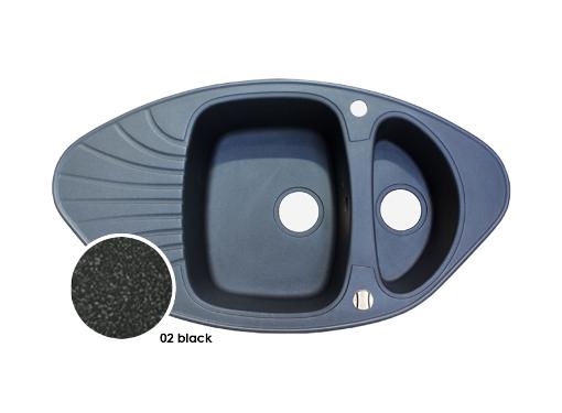 Изображение товара Кухонная мойка MARMORIN Oren черная угловая на 2 чаши встраиваемая