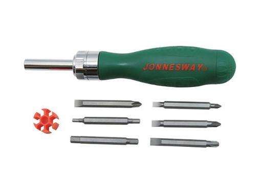 Изображение товара Отвертка ударная JONNESWAY DR0107S с набором бит 12 шт, трещоточная, профессиональный инструмент