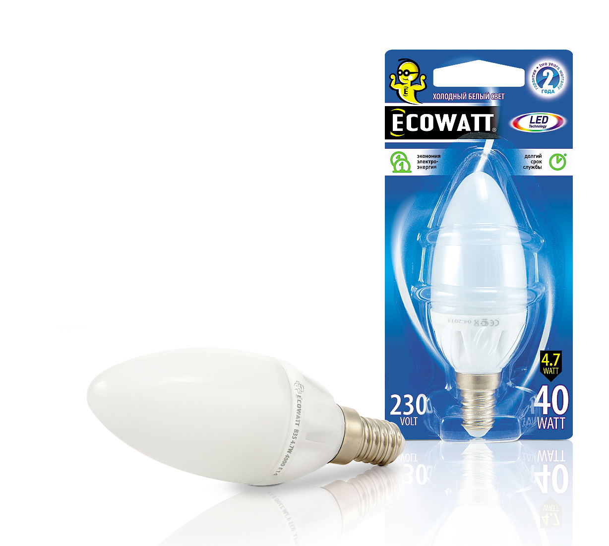 фото Лампа светодиодная ecowatt b35 230в 4.7(40)w 4000k e14