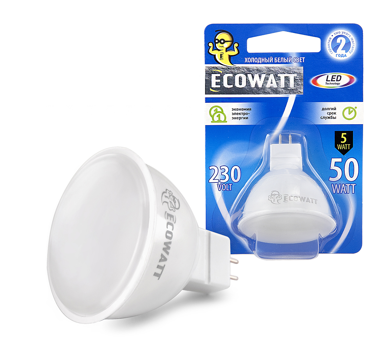 фото Лампа светодиодная ecowatt jcdr 230в 5(50)w 4200k gu5.3