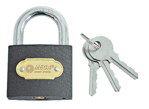 Изображение товара Чугунный навесной замок MEGA 24475K:P с закаленной скобой 75 мм