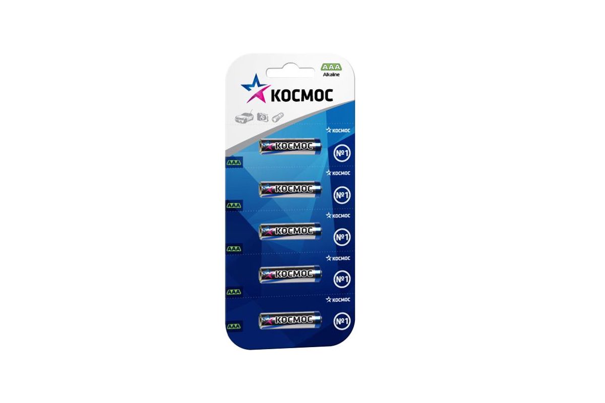 Батарейка КОСМОС KOCLR035BL Тип: AAA (LR03) (Кол-во в уп. 5шт.) - цена,  фото - купить в Москве, СПб и РФ